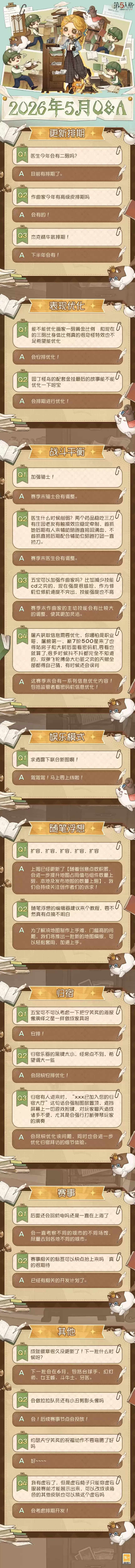 第五人格2026年5月卧谈会Q&A精华内容重磅呈现