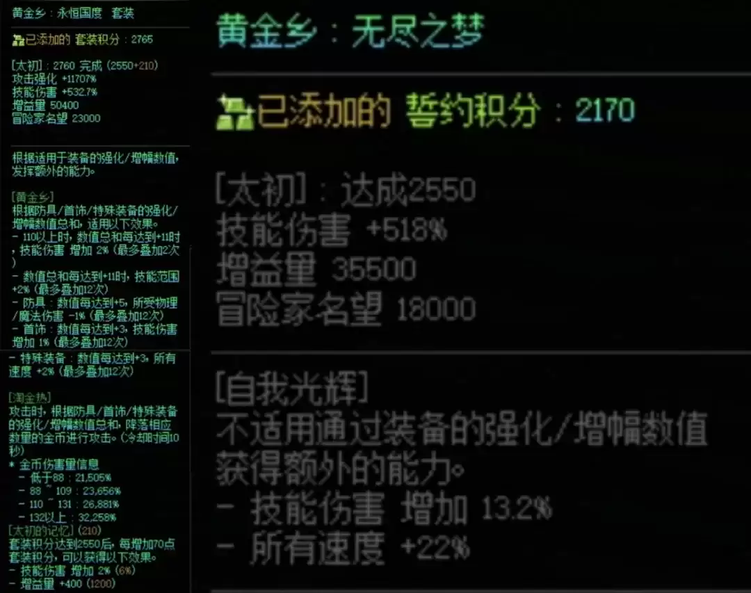 DNF黄金乡加黄金乡左搭配属性一览
