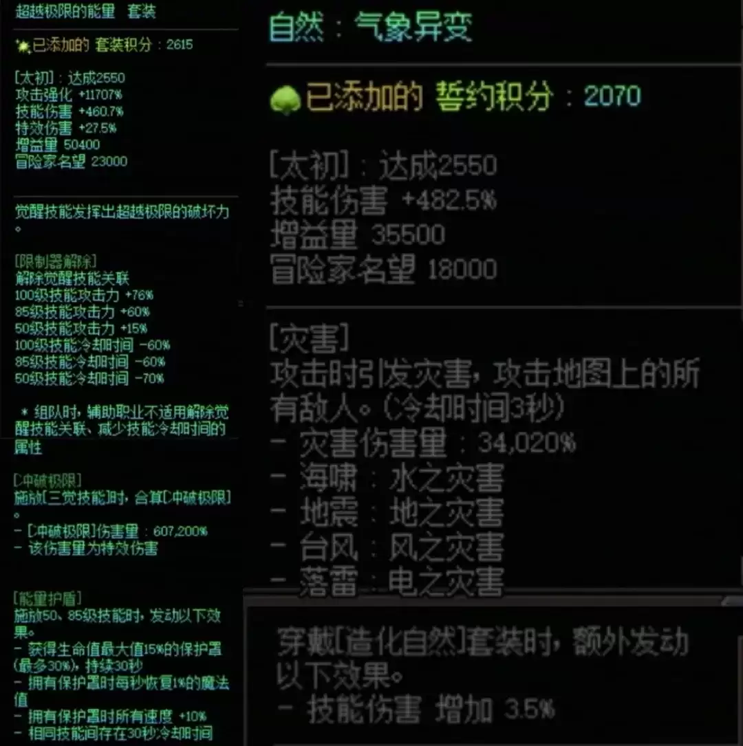 DNF究极能量加造化自然属性搭配一览