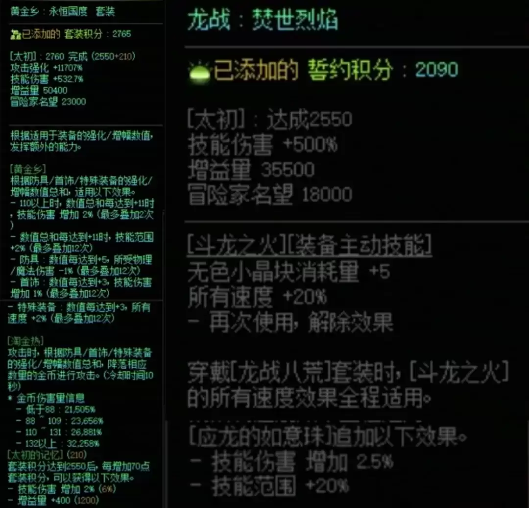 DNF黄金乡加龙战誓约属性搭配一览