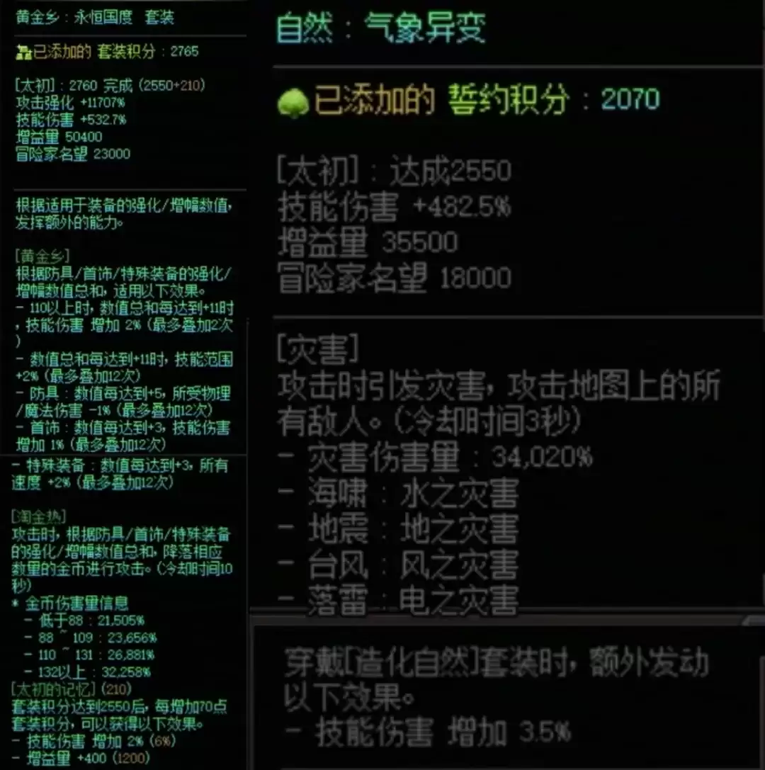 DNF黄金乡加自然誓约属性搭配一览