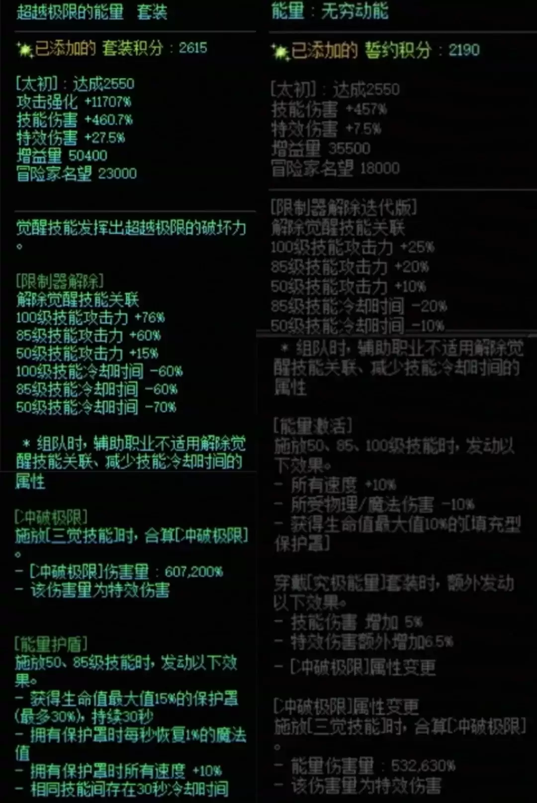 DNF究极能量加能量中搭配属性总览