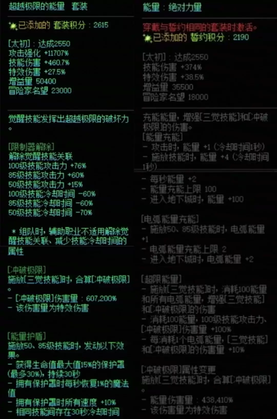 DNF究极能量加能量左属性搭配一览