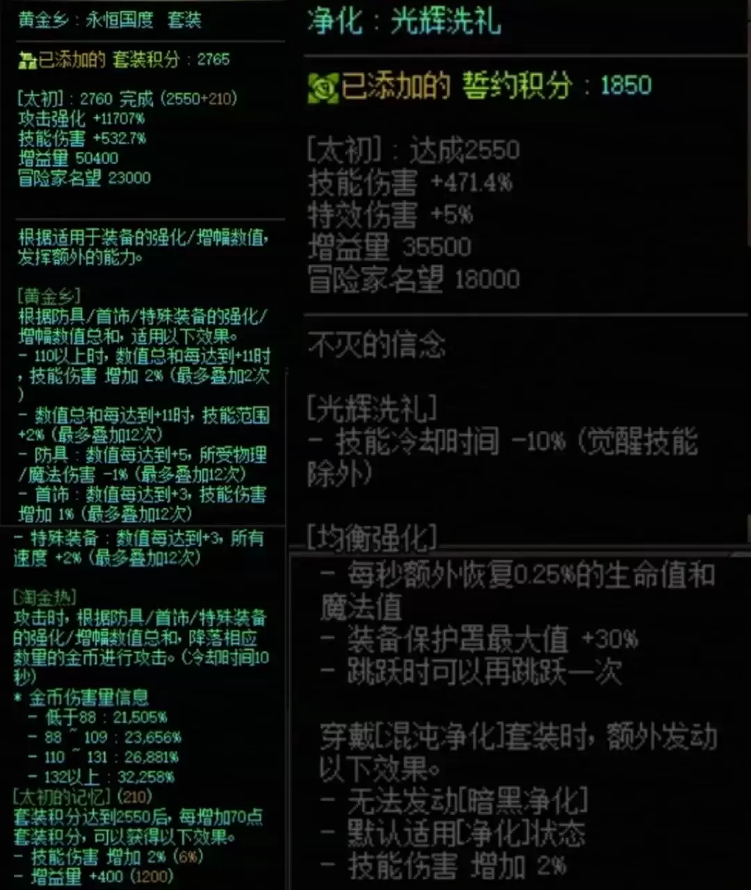 DNF黄金乡与混沌誓约搭配属性一览
