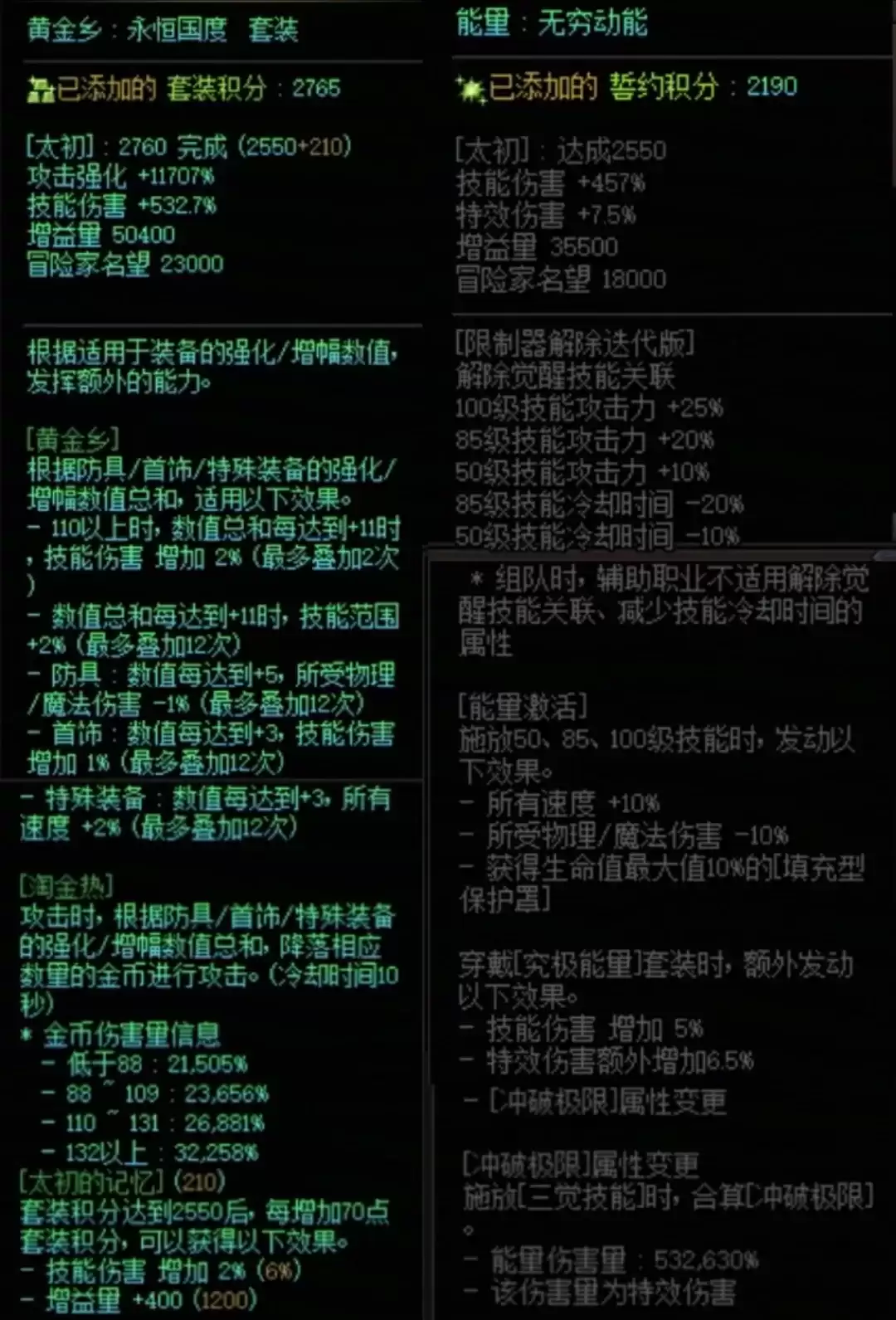 DNF黄金乡加能量誓约属性搭配一览