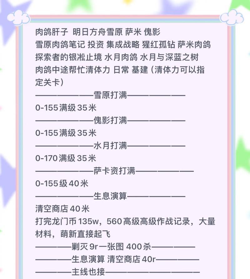 《明日方舟》水月肉鸽通关攻略（掌握关键技巧，轻松击败水月肉鸽，让你更上一层楼！）