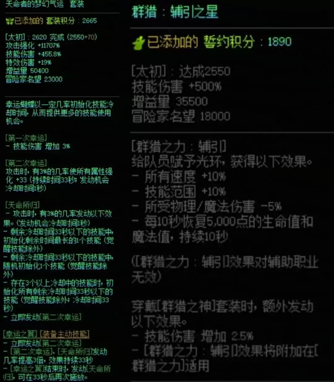 DNF群猎套与天命搭配属性一览