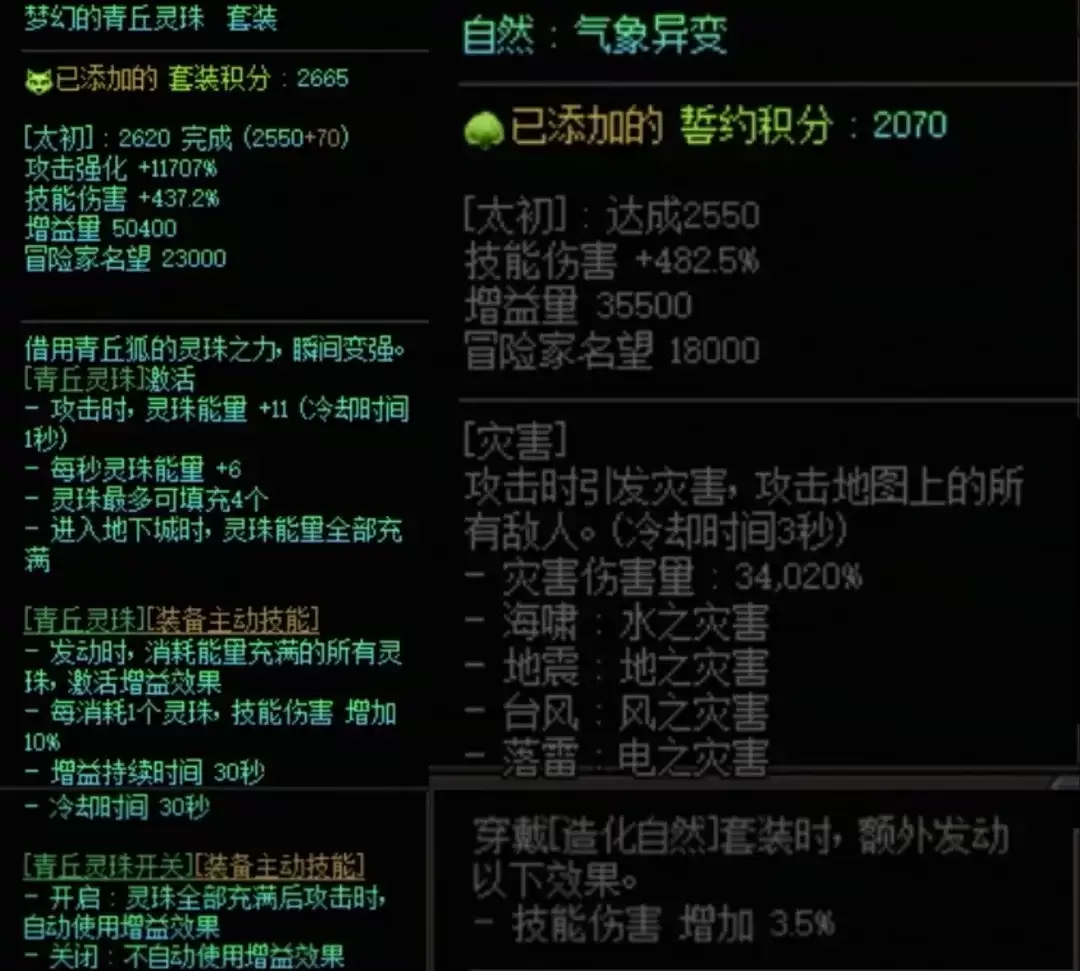 DNF青丘套加造化自然属性搭配一览