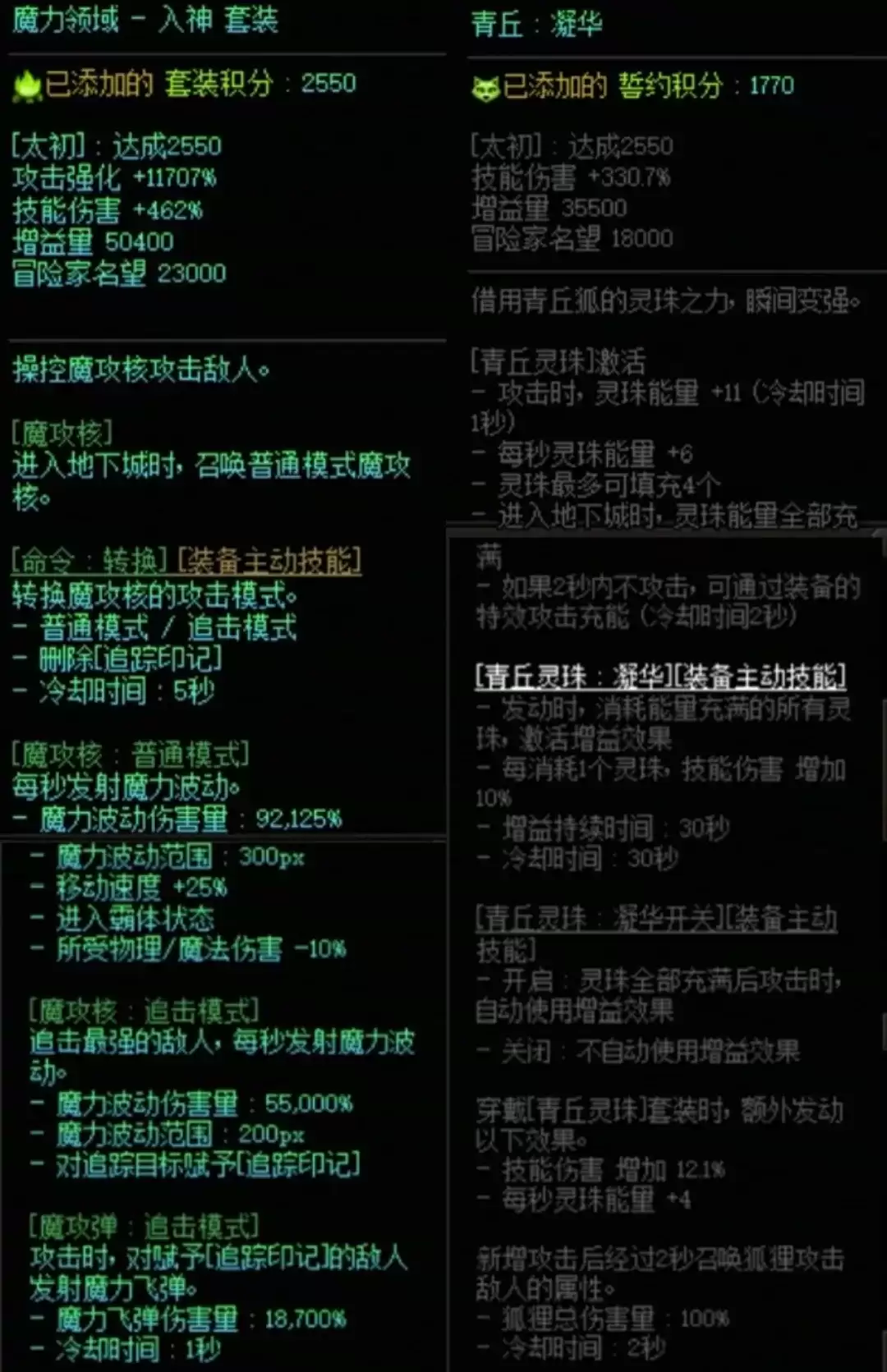 DNF魔力套加青丘属性搭配一览