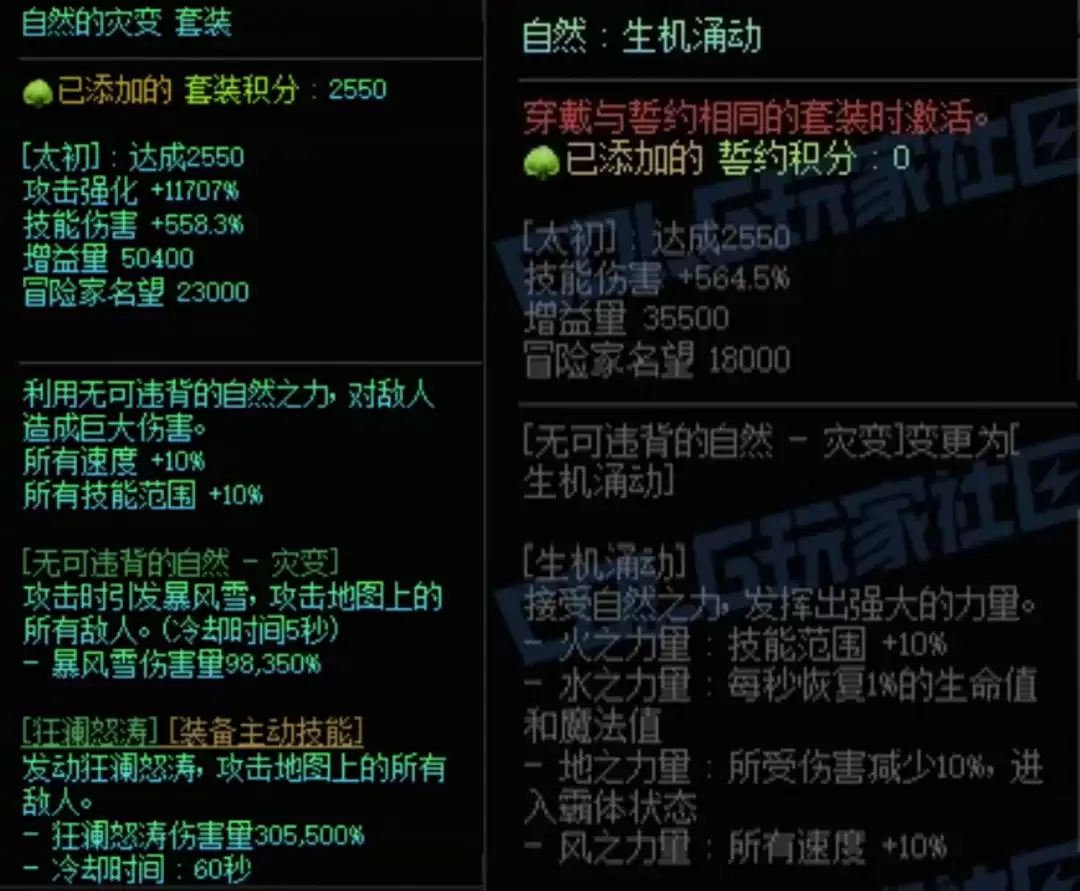 DNF自然套与自然左搭配属性一览