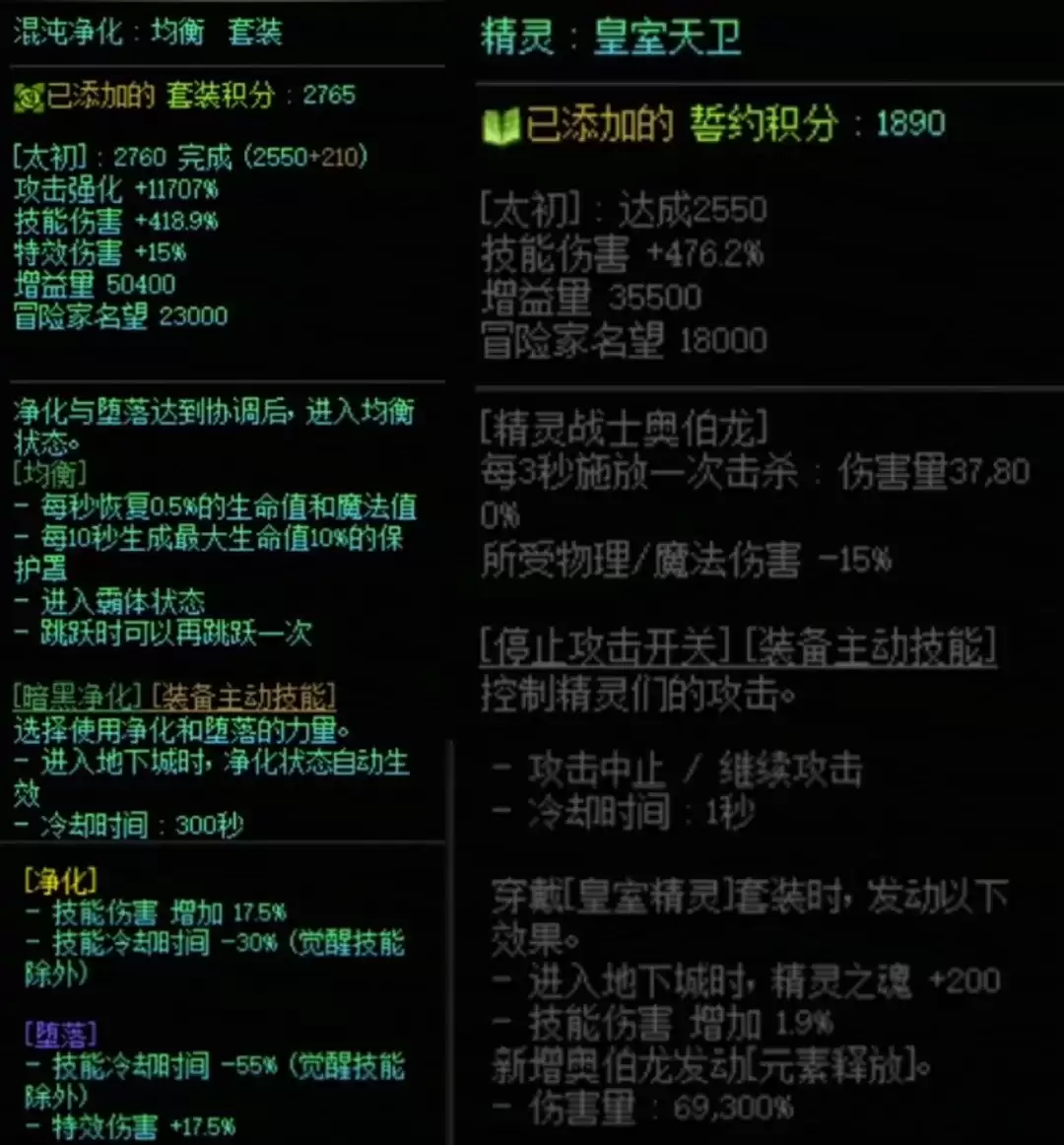 DNF混沌套与精灵搭配属性一览