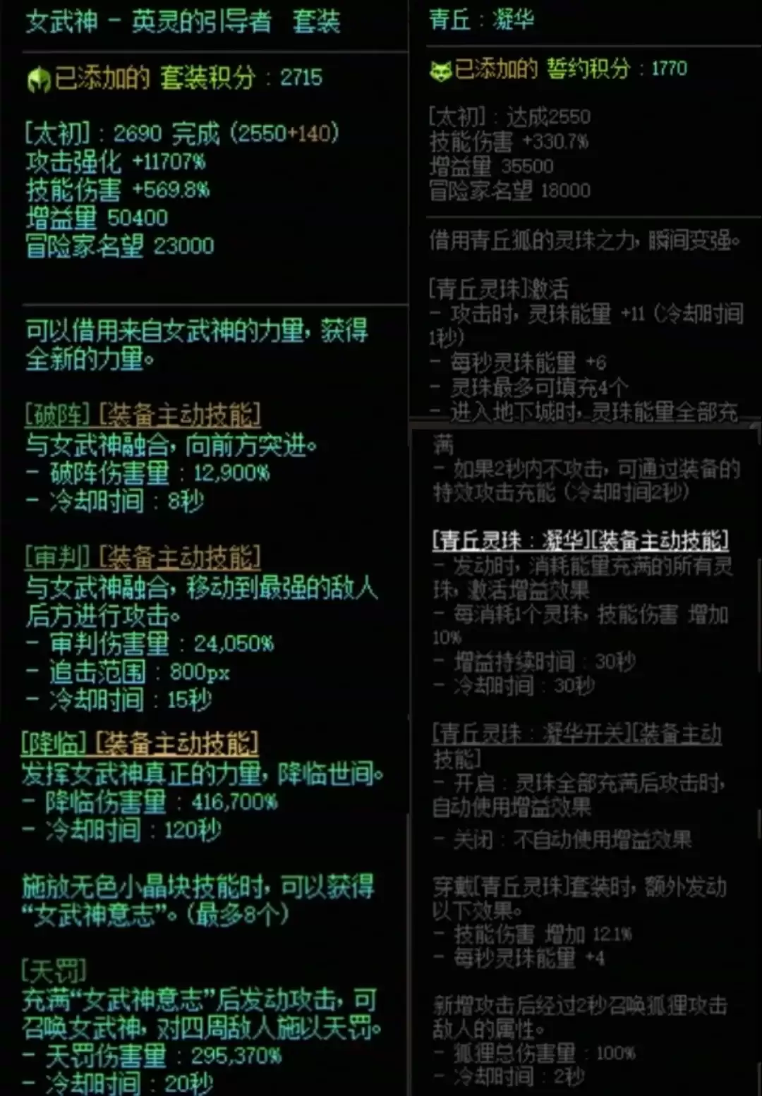 DNF女武神加青丘搭配属性一览