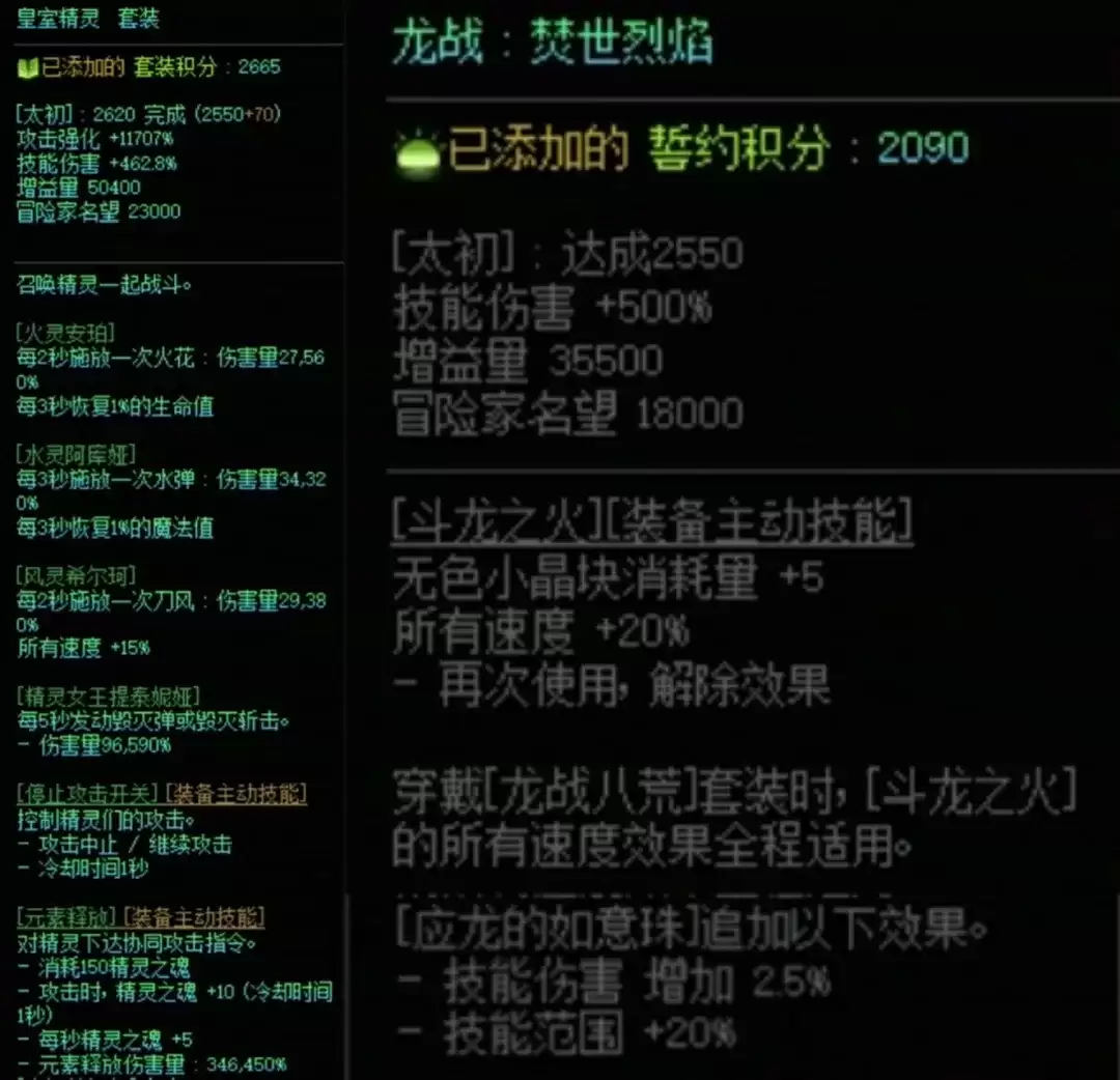 DNF精灵套加龙战搭配：属性一览