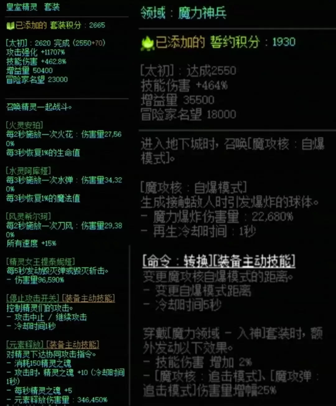 DNF精灵套加魔力搭配属性总览