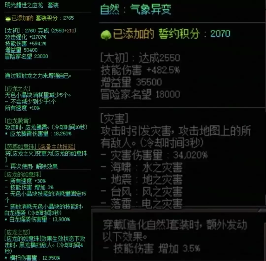 DNF龙战套加自然属性搭配一览