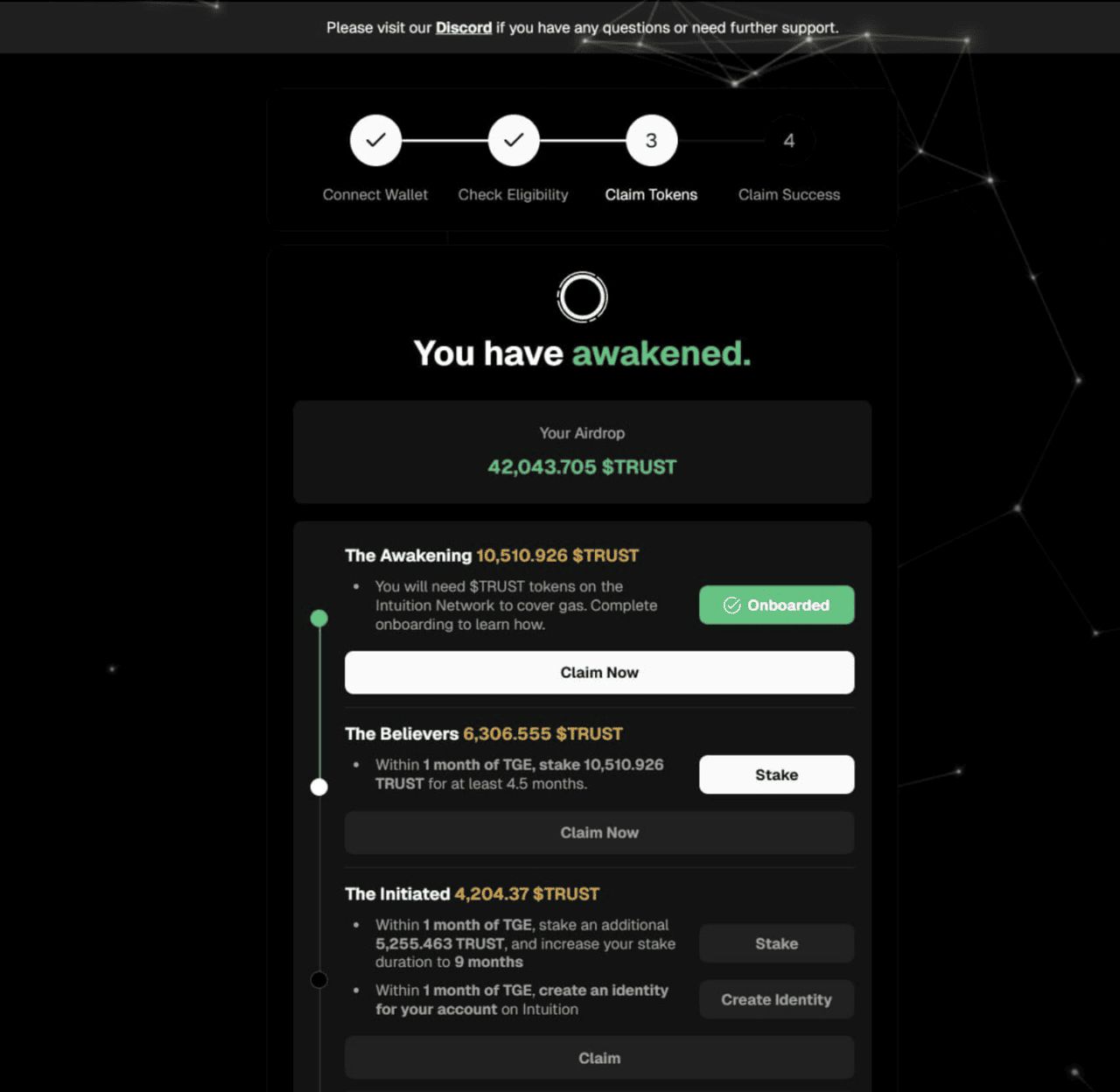 步骤 5:领取并质押 $TRUST