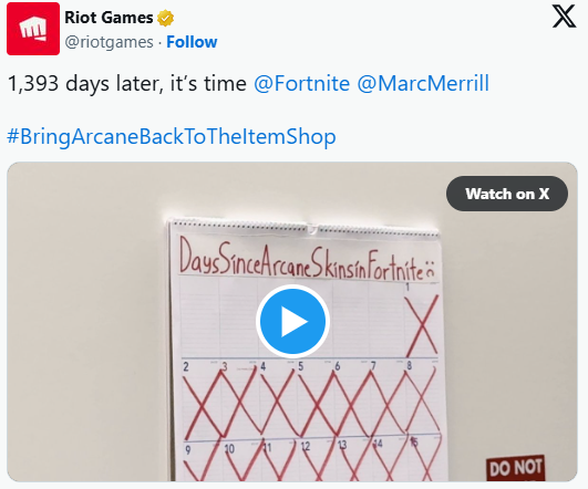 《堡垒之夜》x《双城之战》联动皮肤返场！时隔近四年