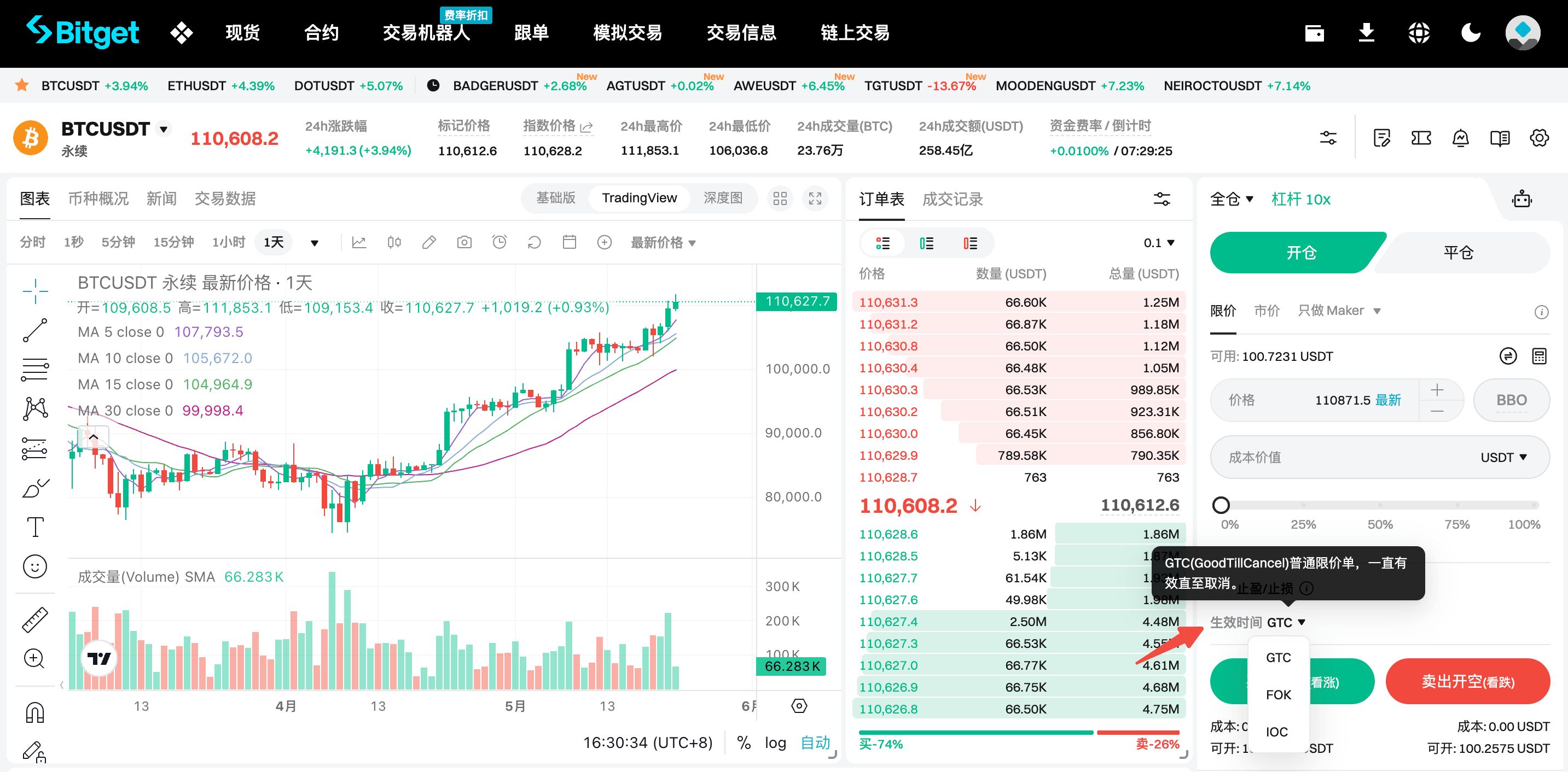 Bitget: 合约交易页面功能介绍 image 4