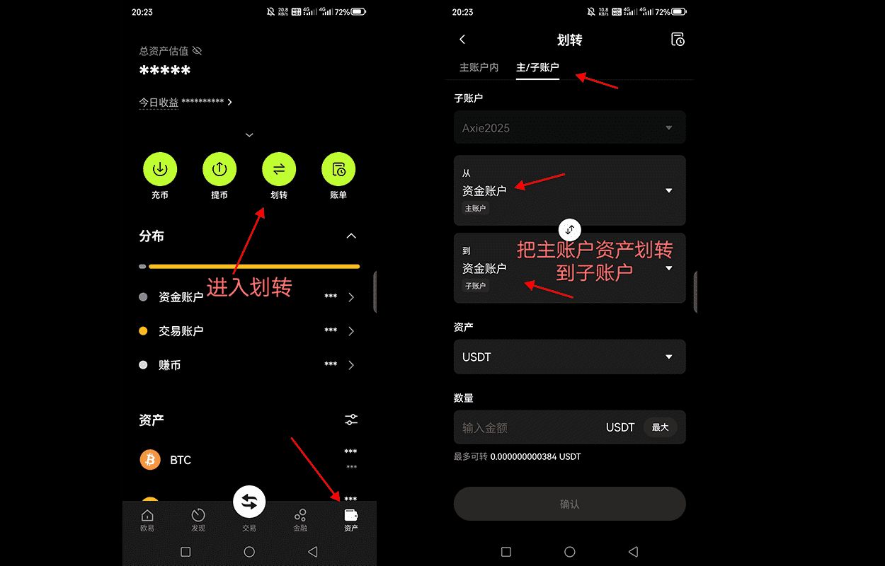 欧易子账户资金划转