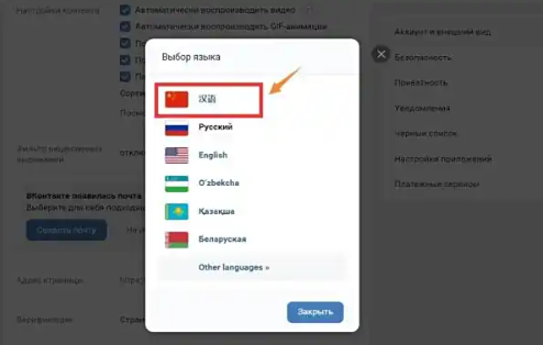 VKontakte中文设置方法