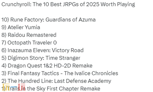 2025年最佳JRPG游戏排行榜TOP10公布