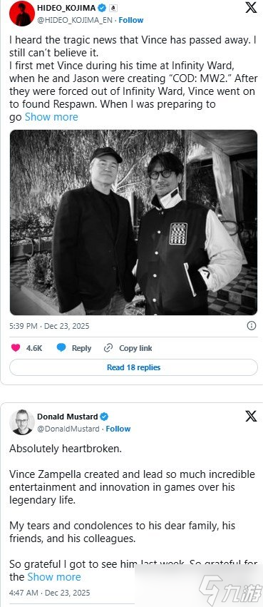 众星悼念COD之父：小岛秀夫痛失挚友 动视致敬传奇