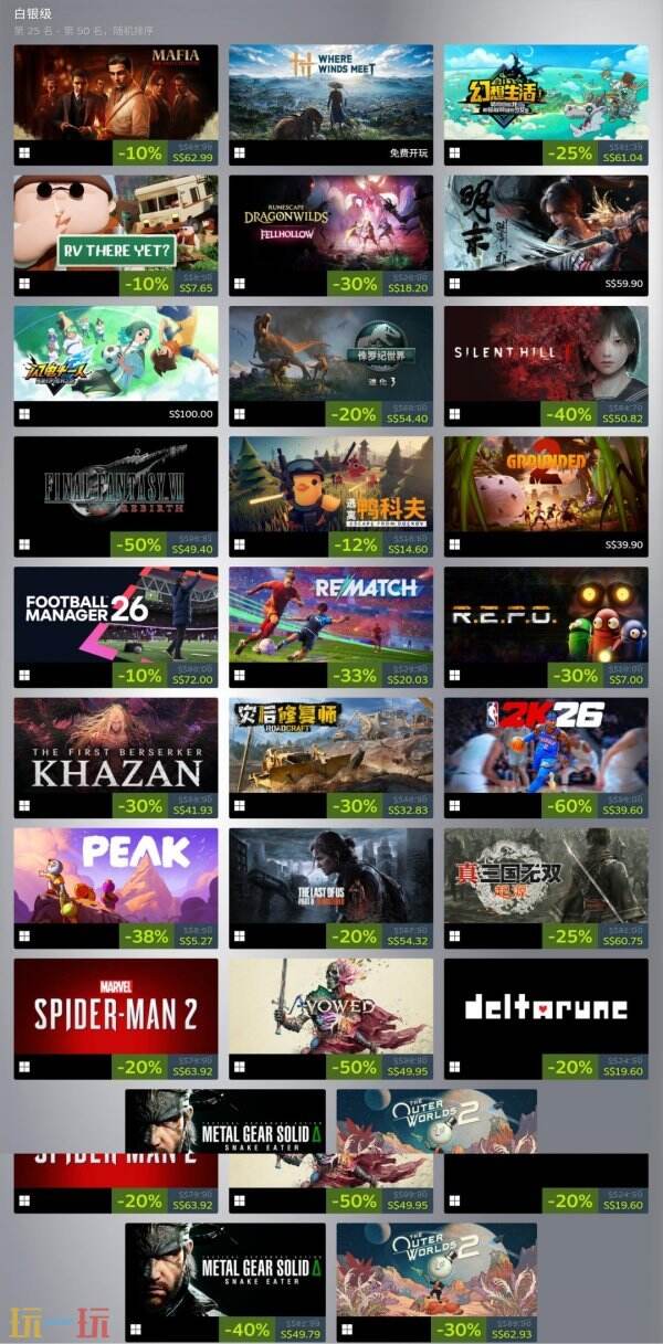 2025年Steam平台游戏收入榜TOP100公布！