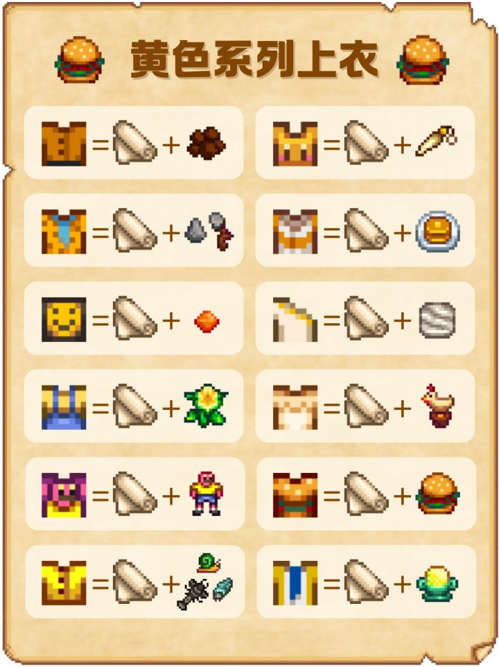 《星露谷物语》黄色系列上衣配方