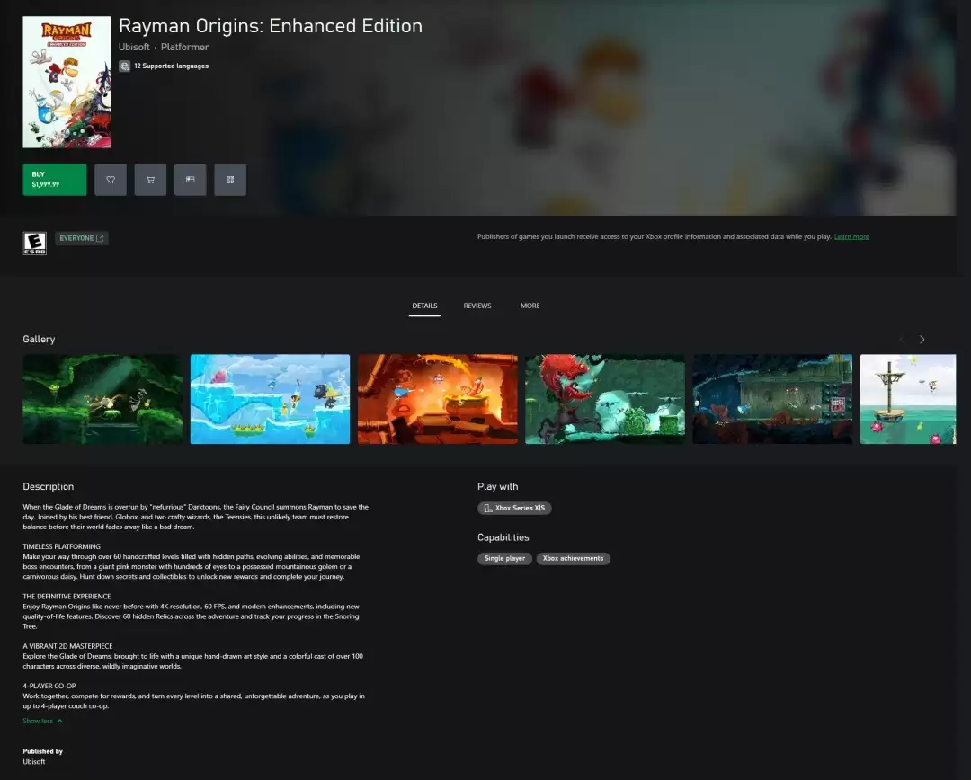 传《雷曼：起源》将推出4K复刻版 Xbox商店突现页面